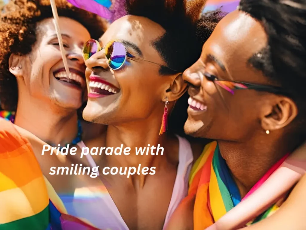 Pride parade with smiling couples