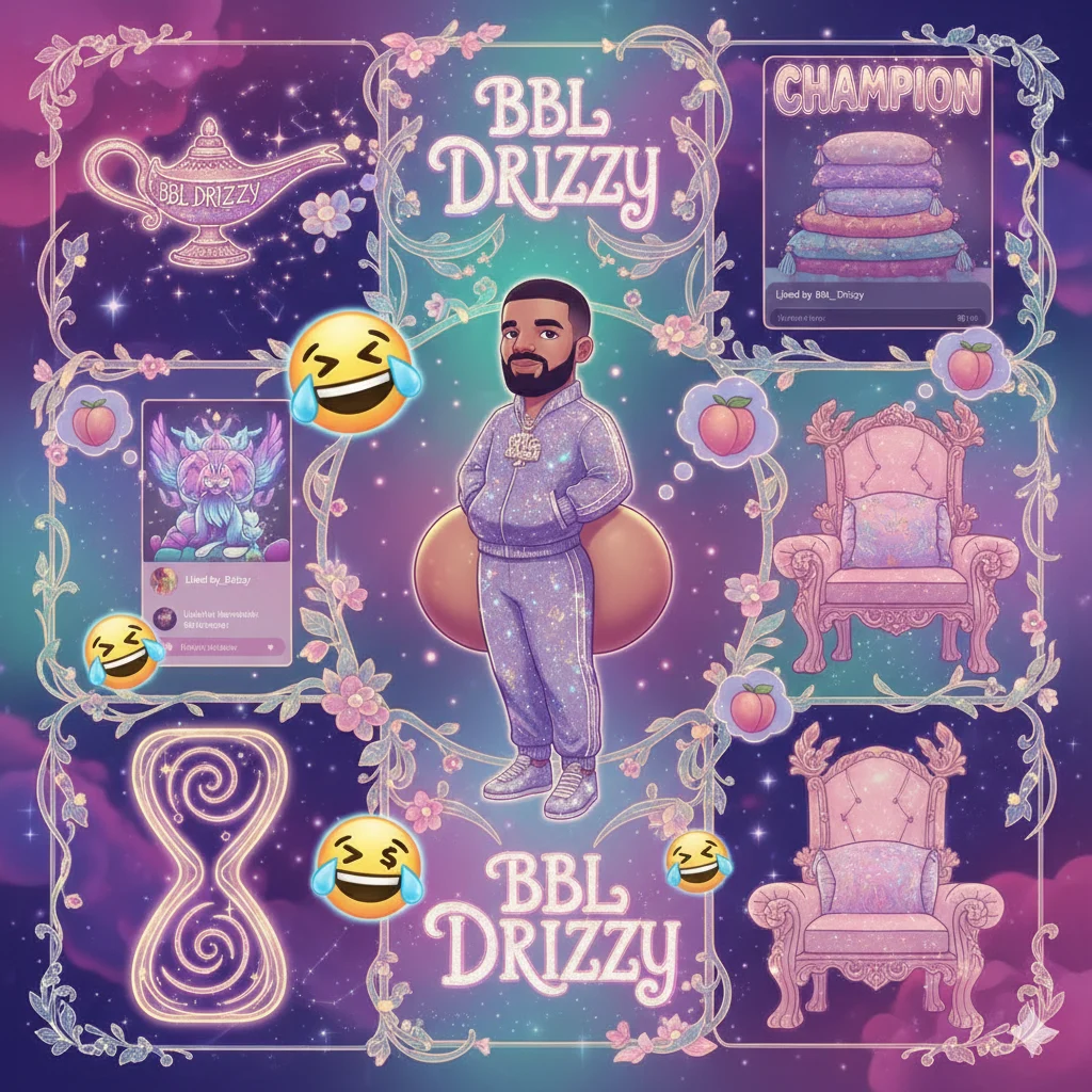 Viral meme collage showing BBL Drizzy edits and captions in online culture.