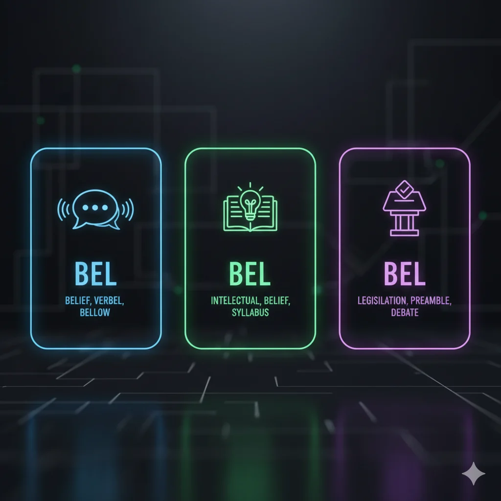 Infographic showing bel root used across different contexts.