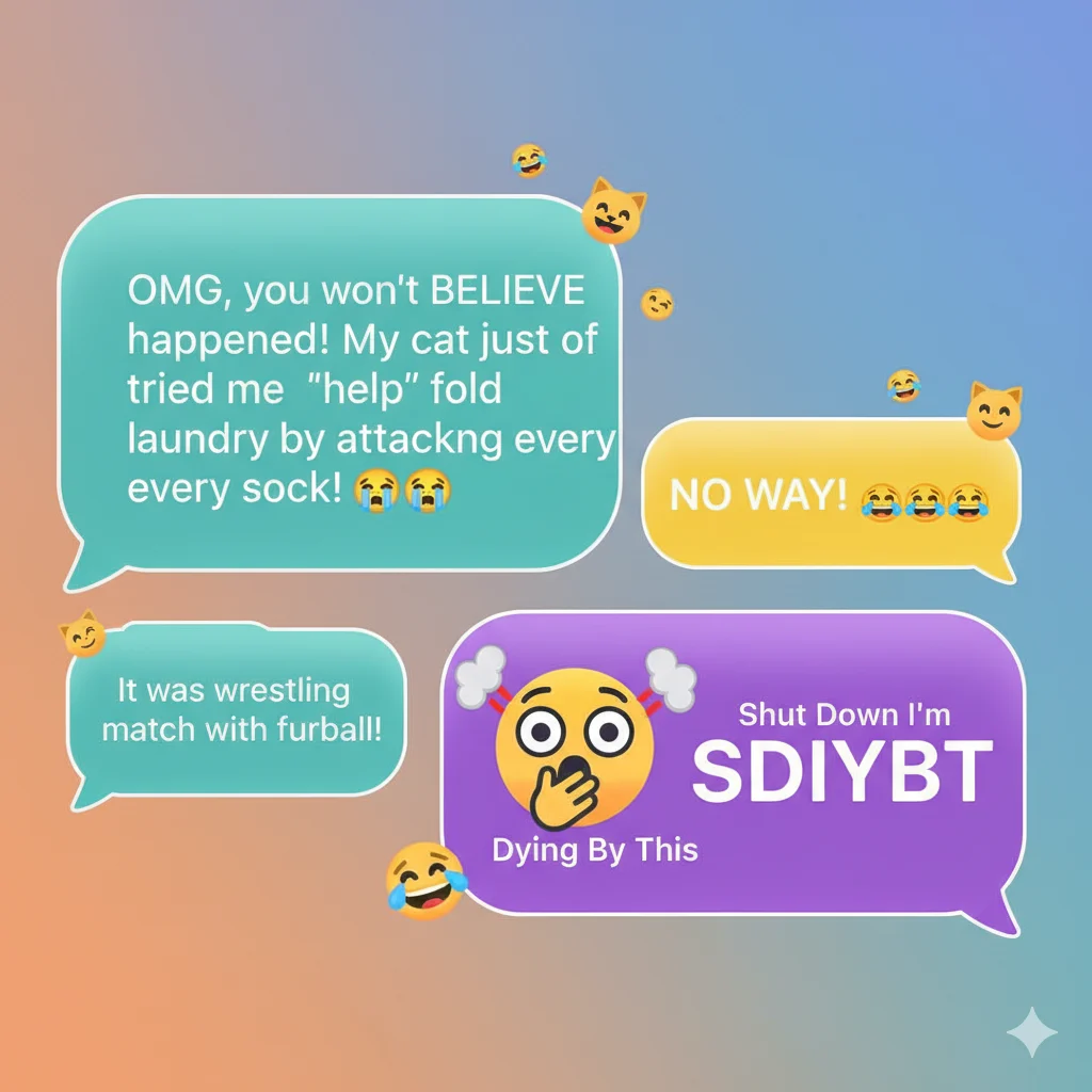 Text example showing SDIYBT used to tease a friend playfully.