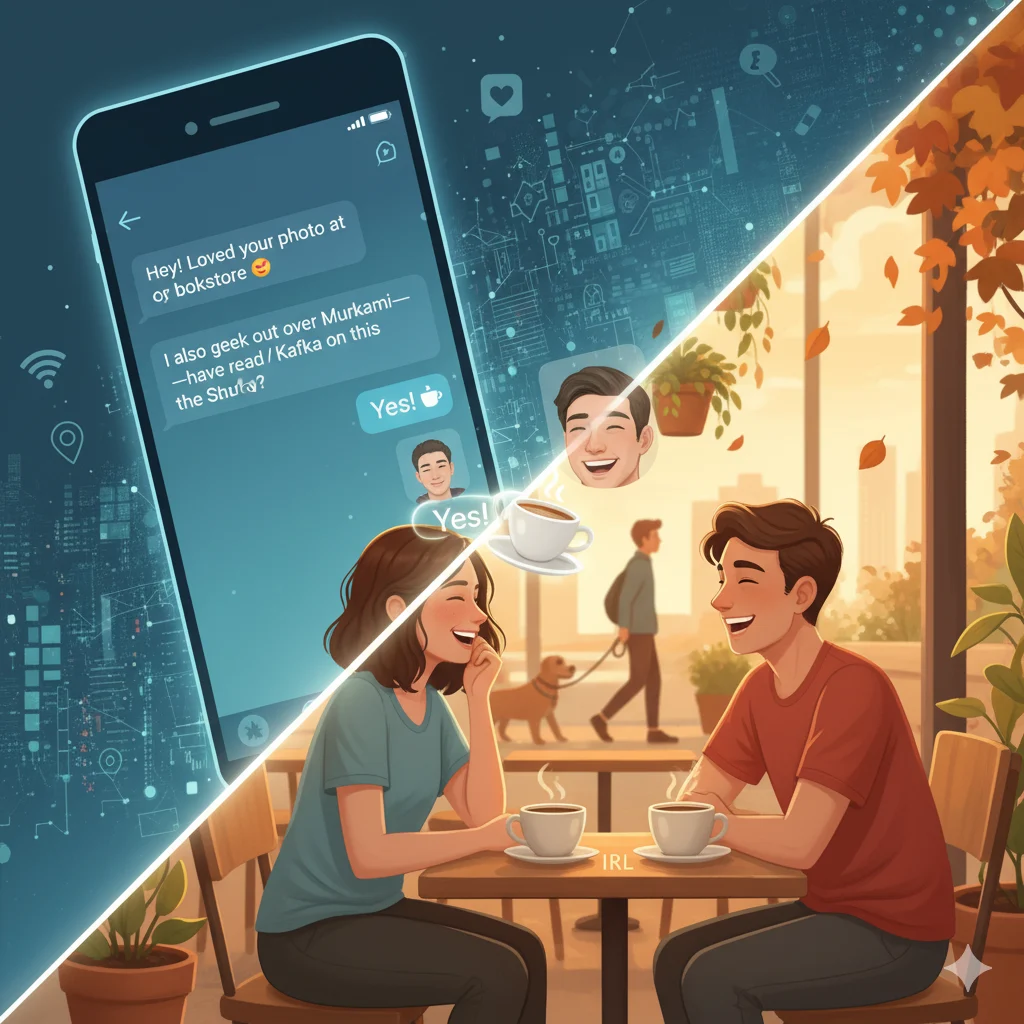 Visual representation of IRL usage in online dating apps and social media interactions.