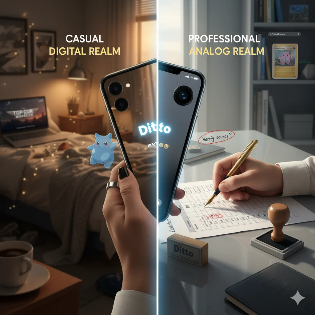 Visual showing different contexts of using βDittoβ in texting, professional work, and pop culture.