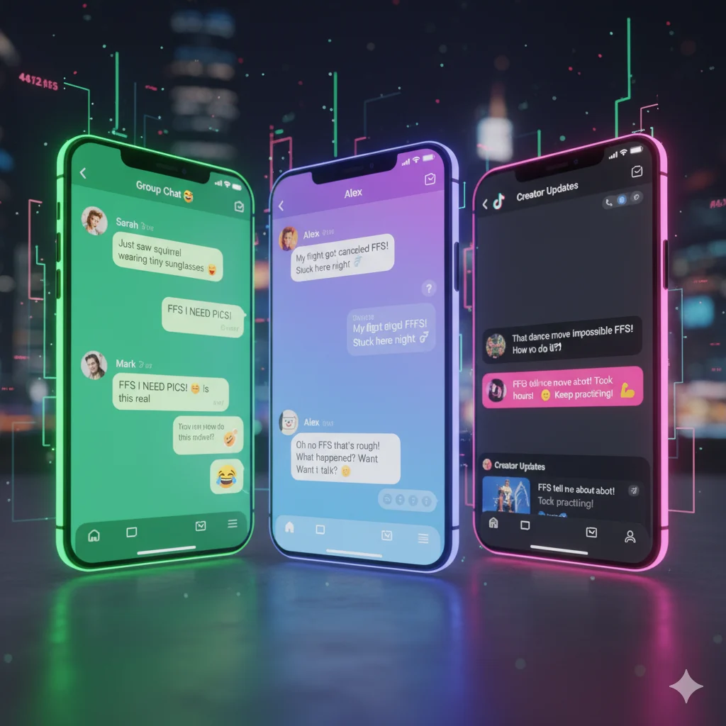 Usage examples of what does FFS mean across social apps and messaging platforms