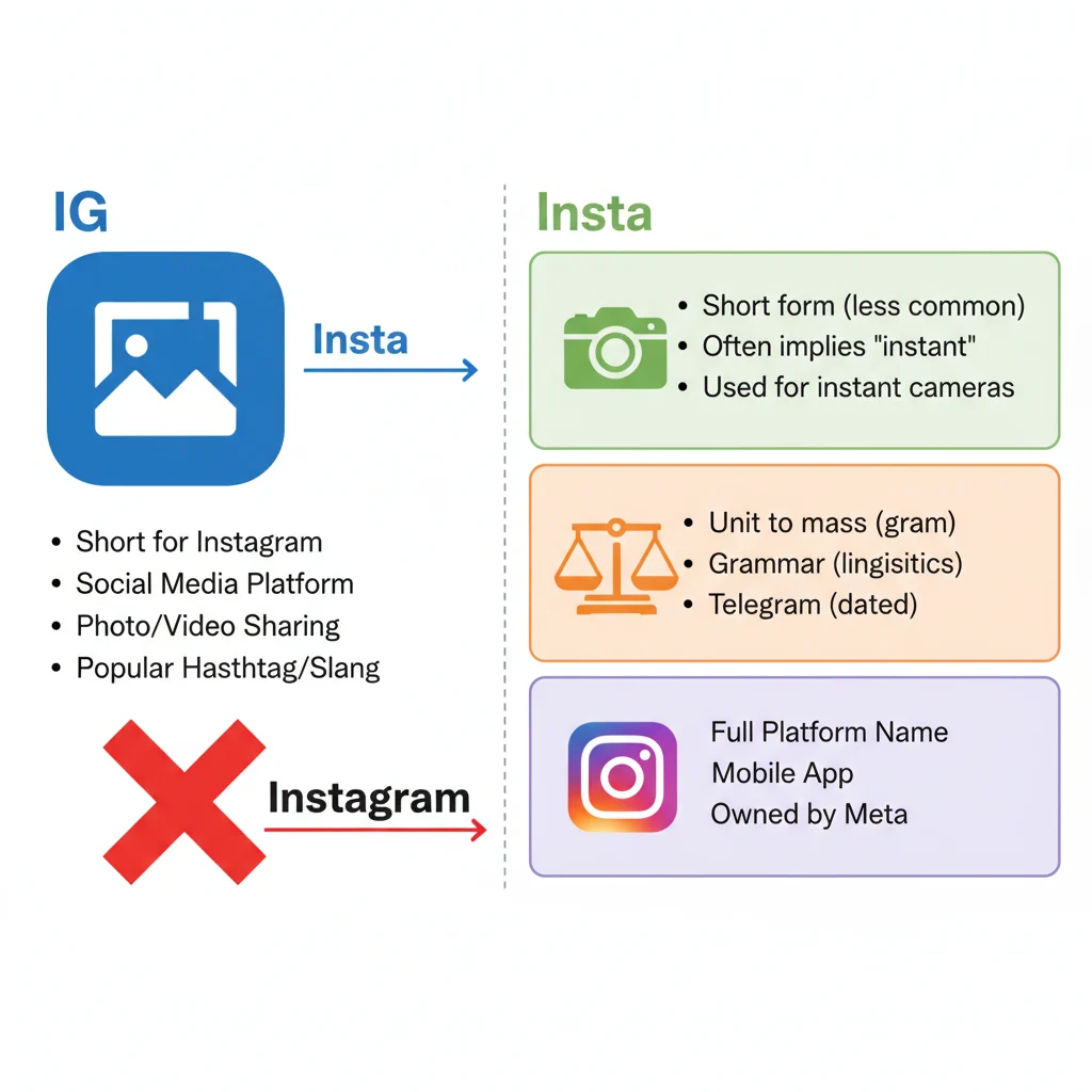 Comparison chart showing differences between IG and similar slang terms.