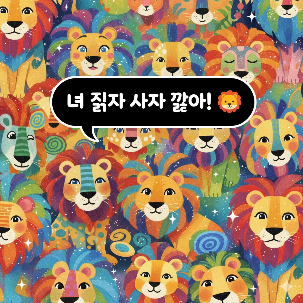 Example of using Saja in Korean chat with lion emoji