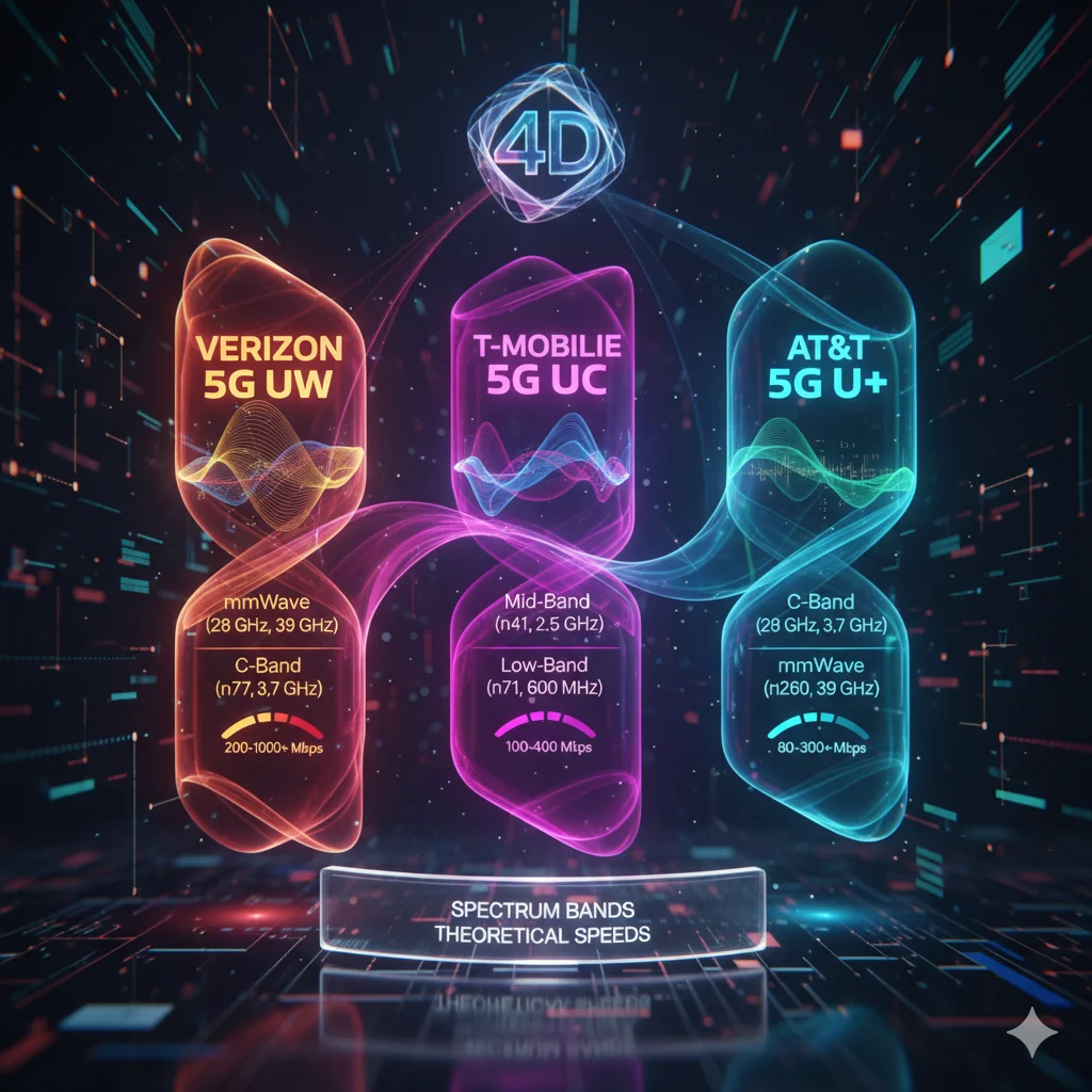 Comparison of 5G UW alternatives and synonyms across carriers