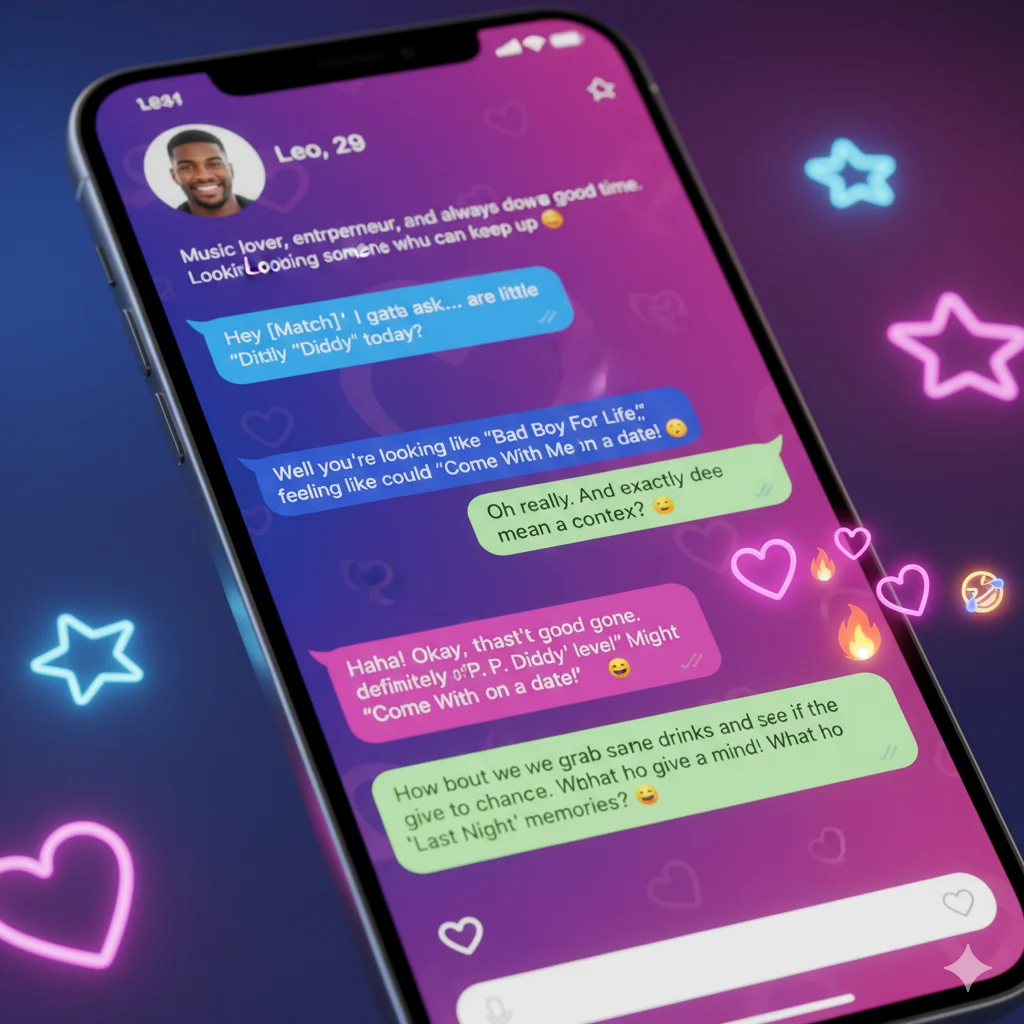 Dating app conversation showing friendly nickname usage of ‘Diddy’.