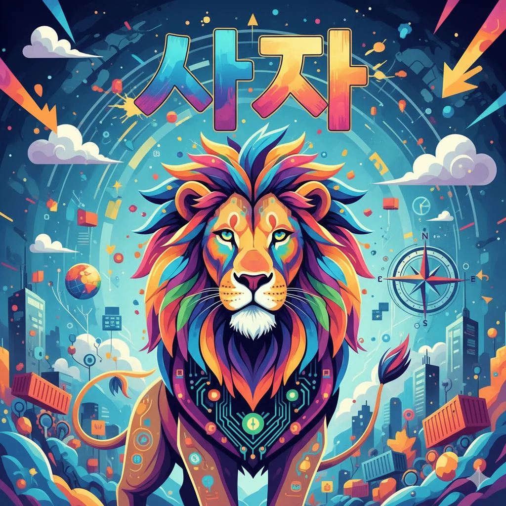 Majestic lion representing the Korean word Saja (사자)