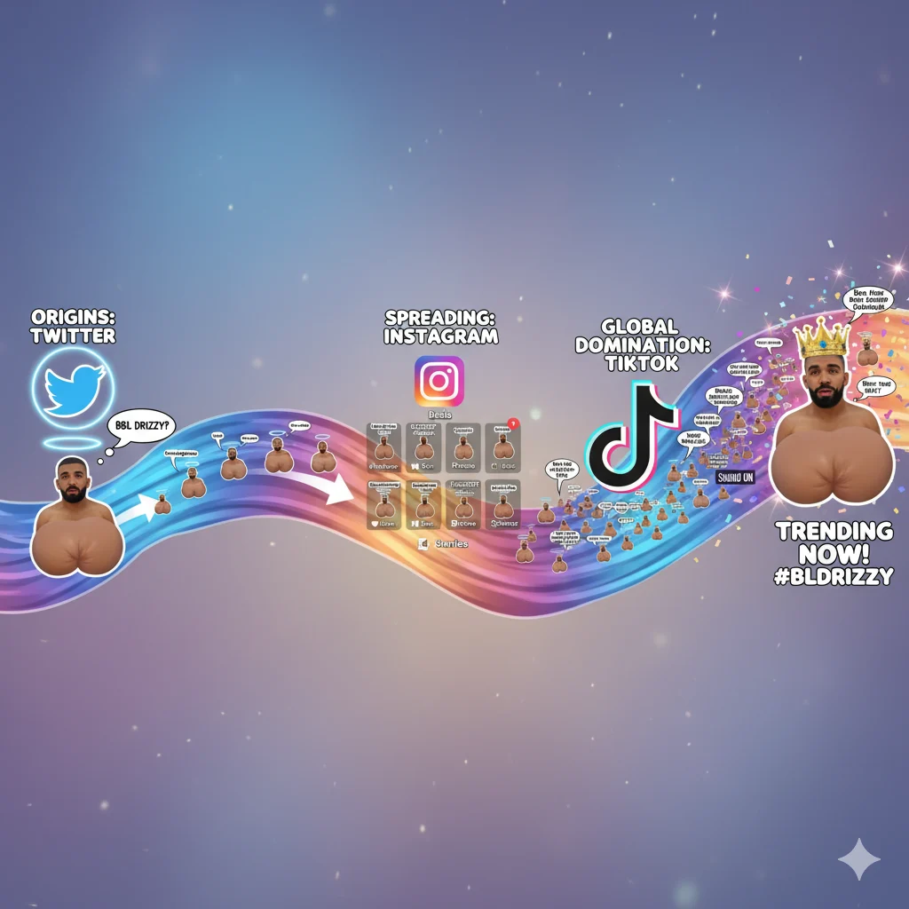 Timeline showing how BBL Drizzy meme spread from Twitter to TikTok.