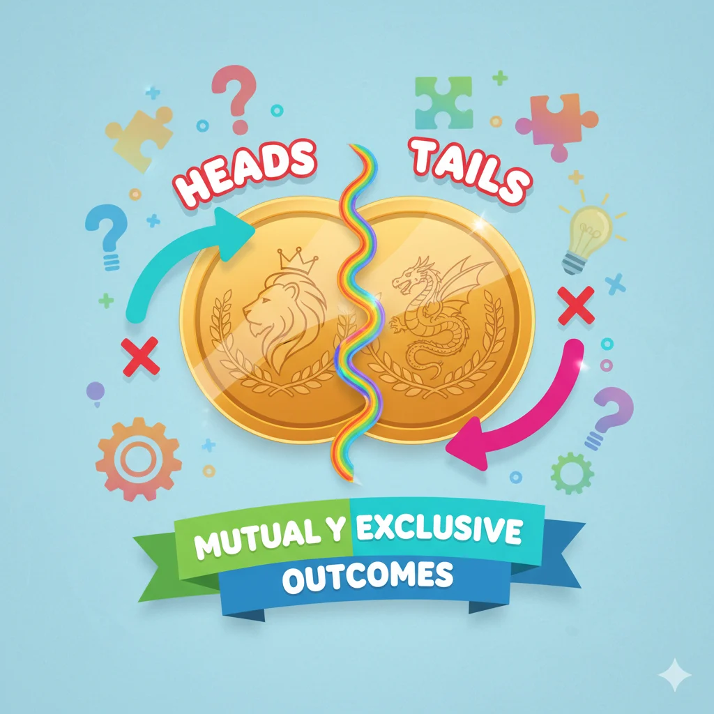 Heads and tails of a coin as mutually exclusive outcomes.