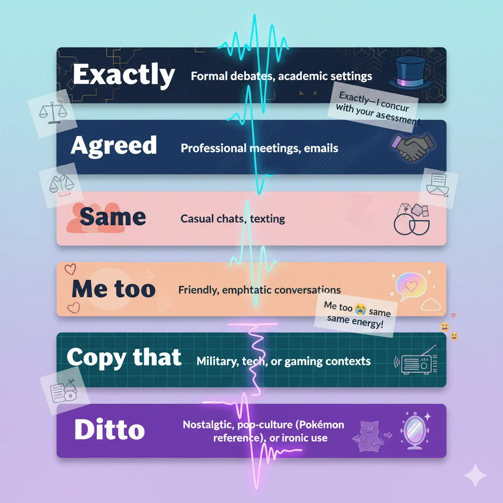 Table comparing synonyms and alternatives to the word Ditto.