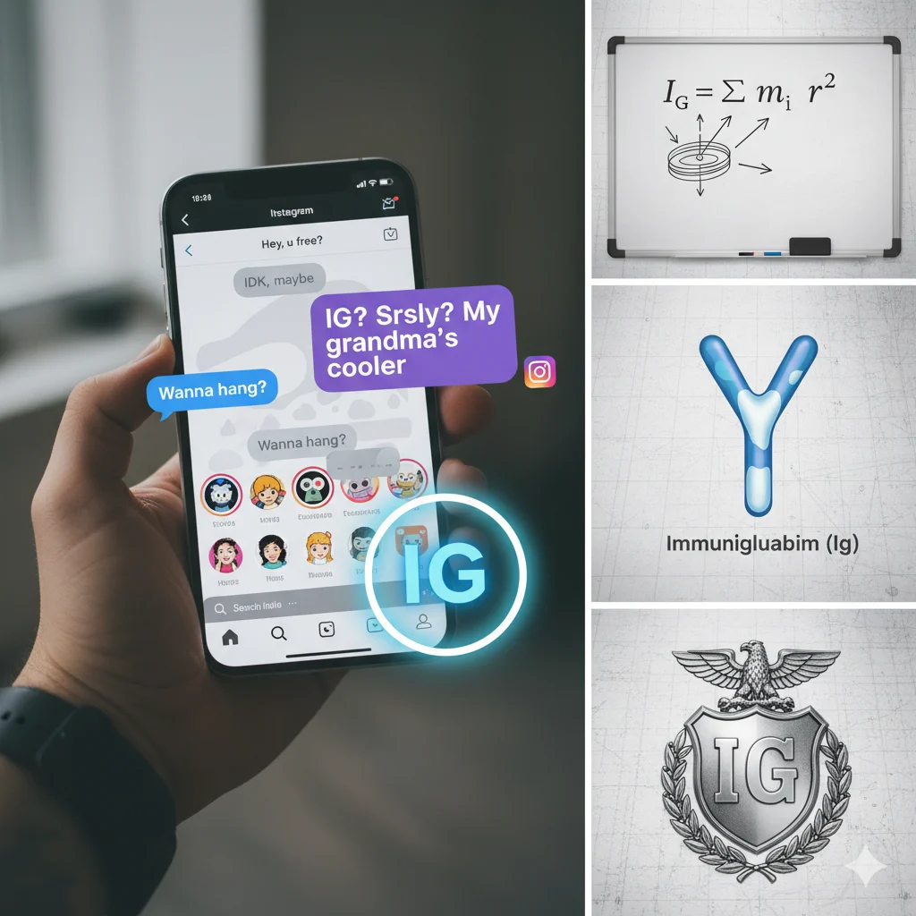 Visual showing technical uses of IG in physics, medicine, and aviation.