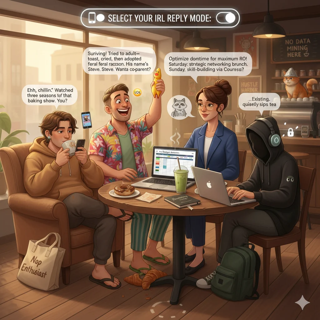 Visual guide on how to respond to IRL in casual, funny, professional, and privacy-conscious ways.