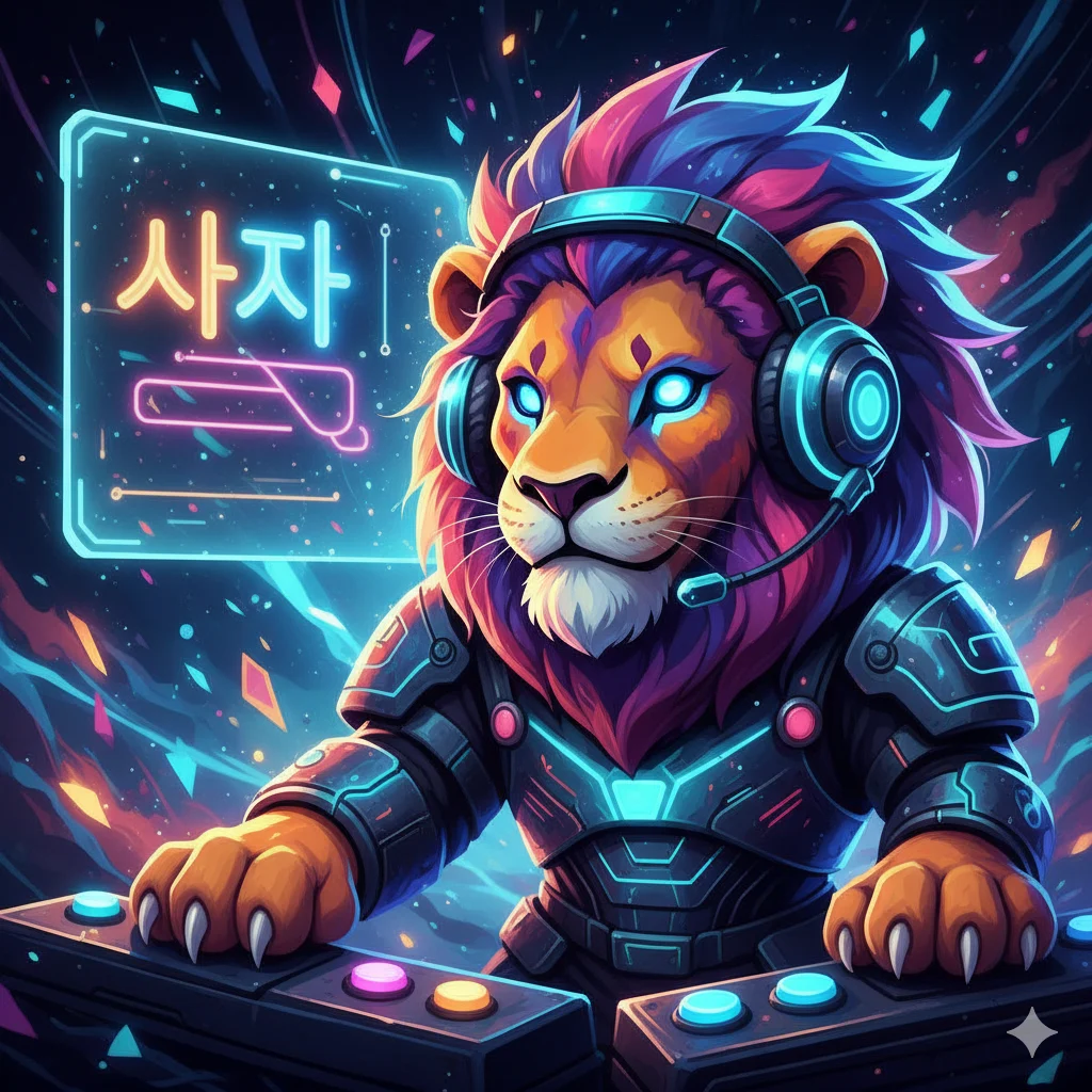 Gaming avatar styled as a lion representing the Korean word Saja