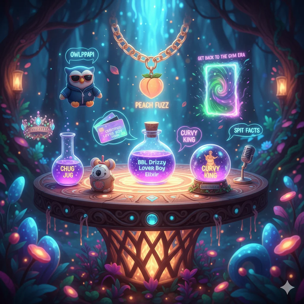 Colorful chart showing slang like glow-up, villain era, and BBL behavior.