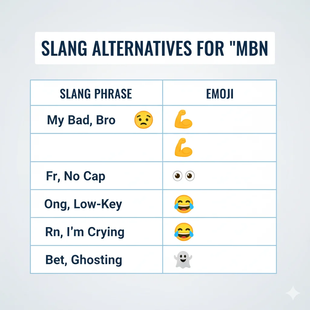 table of slang alternatives to MBN with emoji icons