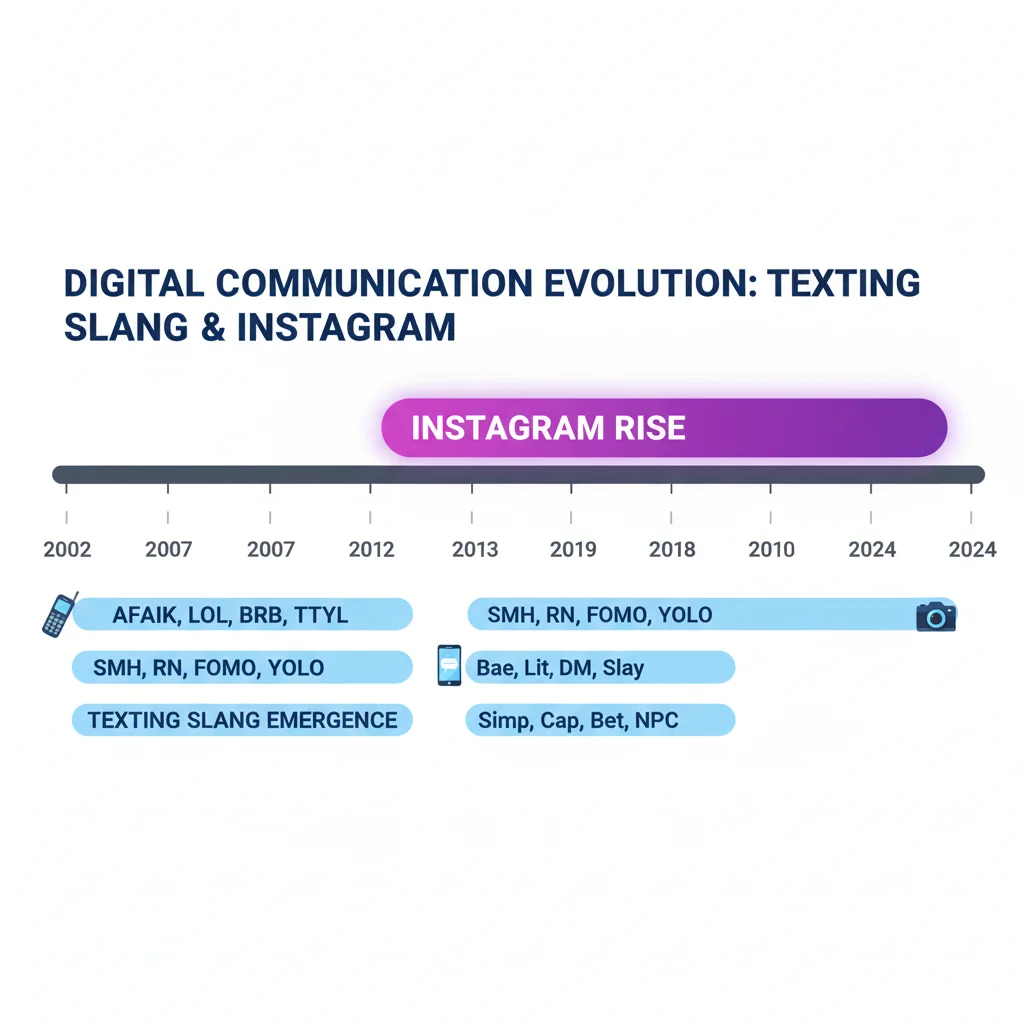 Timeline showing IG abbreviation in texting and Instagram social media launch.