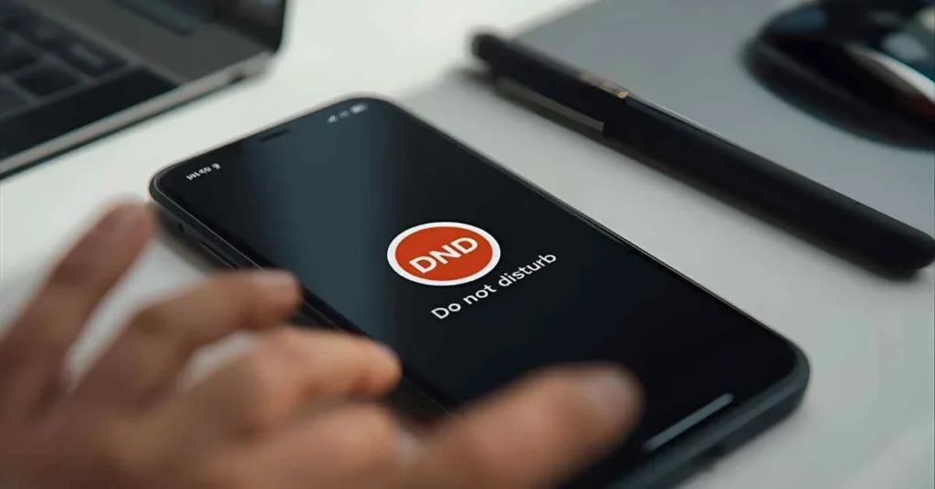 Real smartphone displaying the Do Not Disturb icon to illustrate the meaning of DND in text messaging.