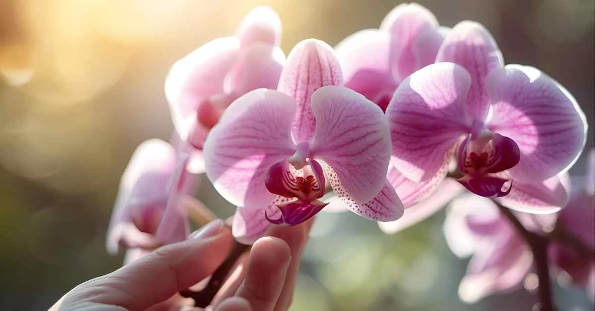 Romantic close-up of blooming orchids with a soft, warm aesthetic.