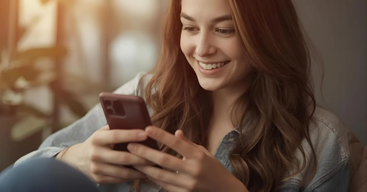 Person texting cute word pickup lines on a phone with a warm, romantic atmosphere.